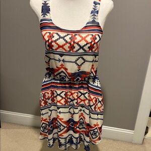 White and Blue Sleeveless Scoop Neck Sundress